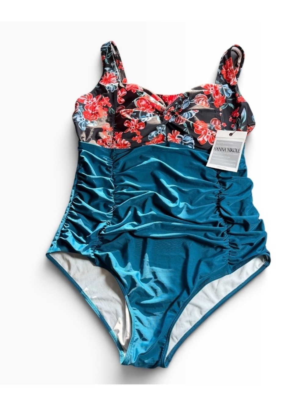HANNA NIKOLE plus size 22W molded cup ruched middle once piece swimsuit NWT
